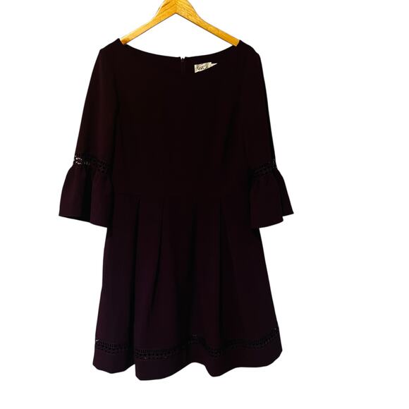 Eliza J Crew Neck Lattice Lace Detail Dress Size 14 Plum - Picture 2 of 8
